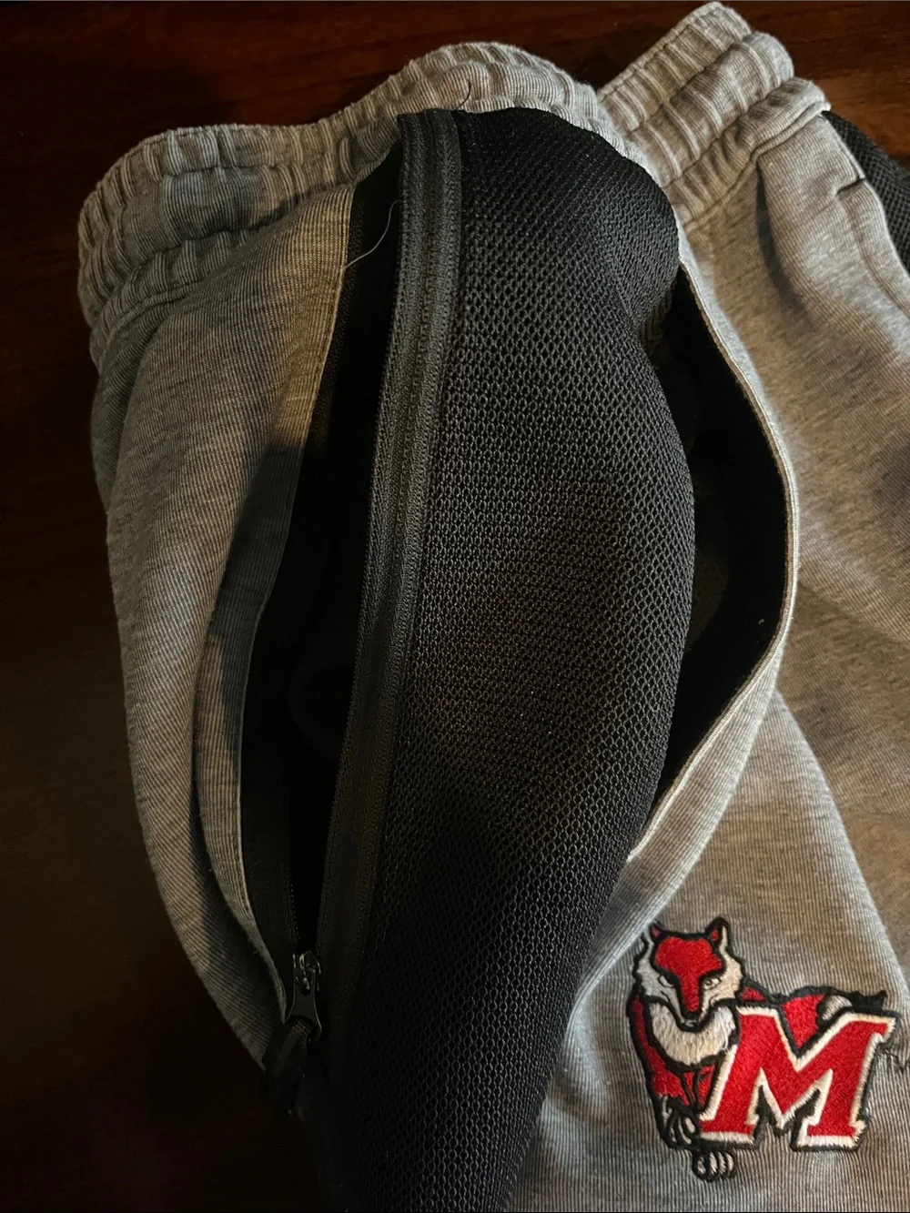Nike Unisex Gray, Black, & Red Athletic Joggers for the Marist Red Foxes. Size L